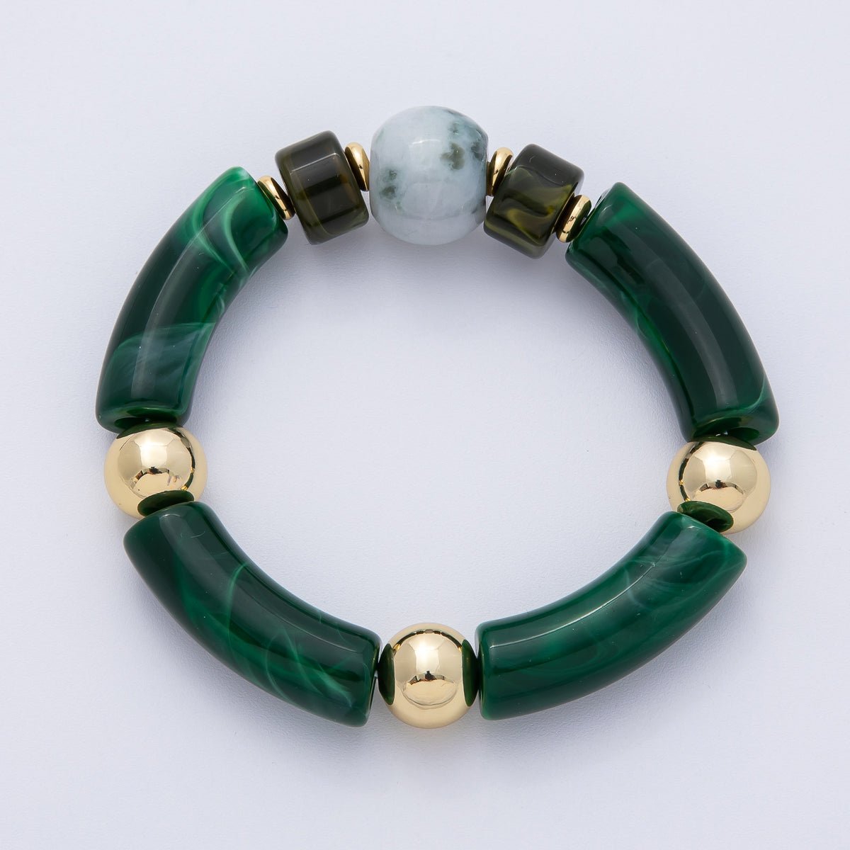 6mm Green Malachite, Peridot Gemstone Bead Stretch Bracelet | WA-03973