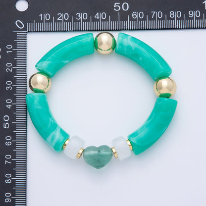 6mm Turquoise Gemstone Heart Bead Stretch Bracelet | WA-03974