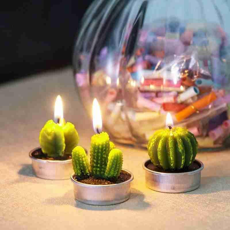 6Pcs Cactus Candle Cube Candle Simulated Plant Set Paraffin Scented 3D Candle Delicate Succulent Cactus Candles for Valentine&