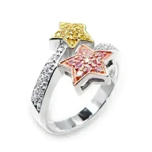 6X215 Tricolor Sterling Silver Ring – AAA Clear CZ Elegance