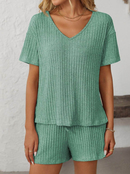 Mandy V-Neck Short Sleeve Top and Shorts Set for Women