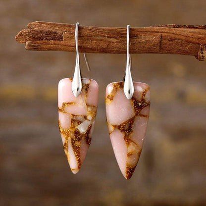 Natural Stone Geometric Shape Earrings in Platinum and Gold