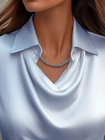Full Size Satin Cowl Neck Long Sleeve Blouse Plus Size