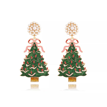 Christmas Tree Dangle Earrings with Pearl