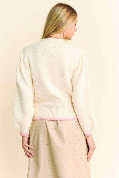 Davi &amp; Dani Flower Patch Fuzzy Mock Neck Sweater Cozy