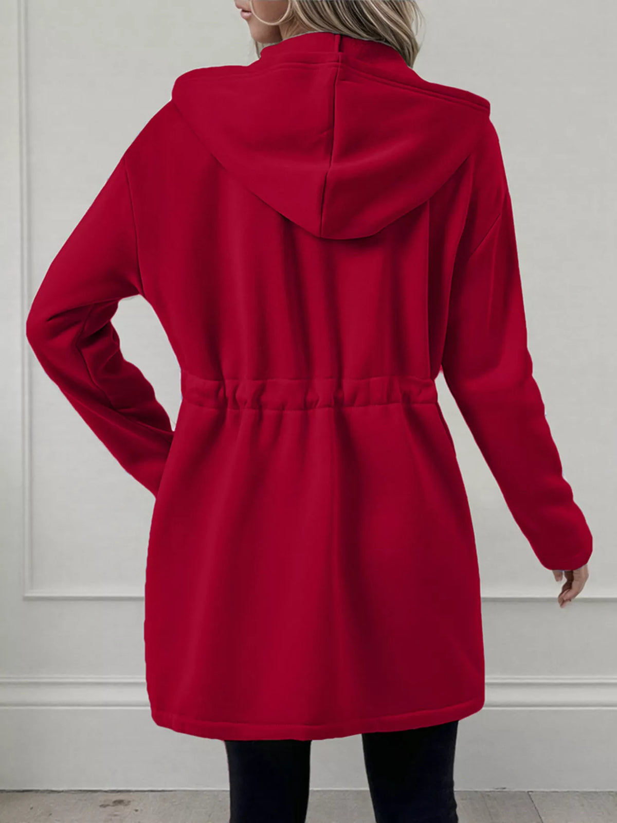 Drawstring Zip Up Hooded Outerwear