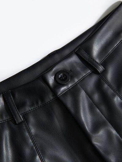 PU Leather High Rise Shorts for Women with Pockets