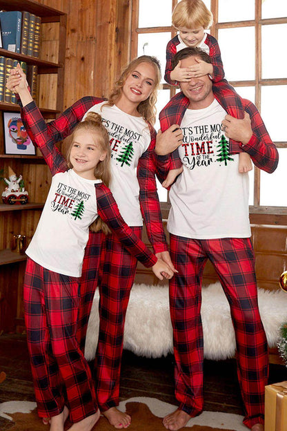 Slogan Graphic Top and Plaid Pants Set for Women