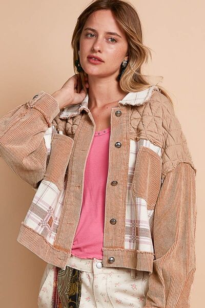 Women Retro Corduroy Jacquard Patchwork Button Up Jacket – Unique &amp; Stylish Outerwear