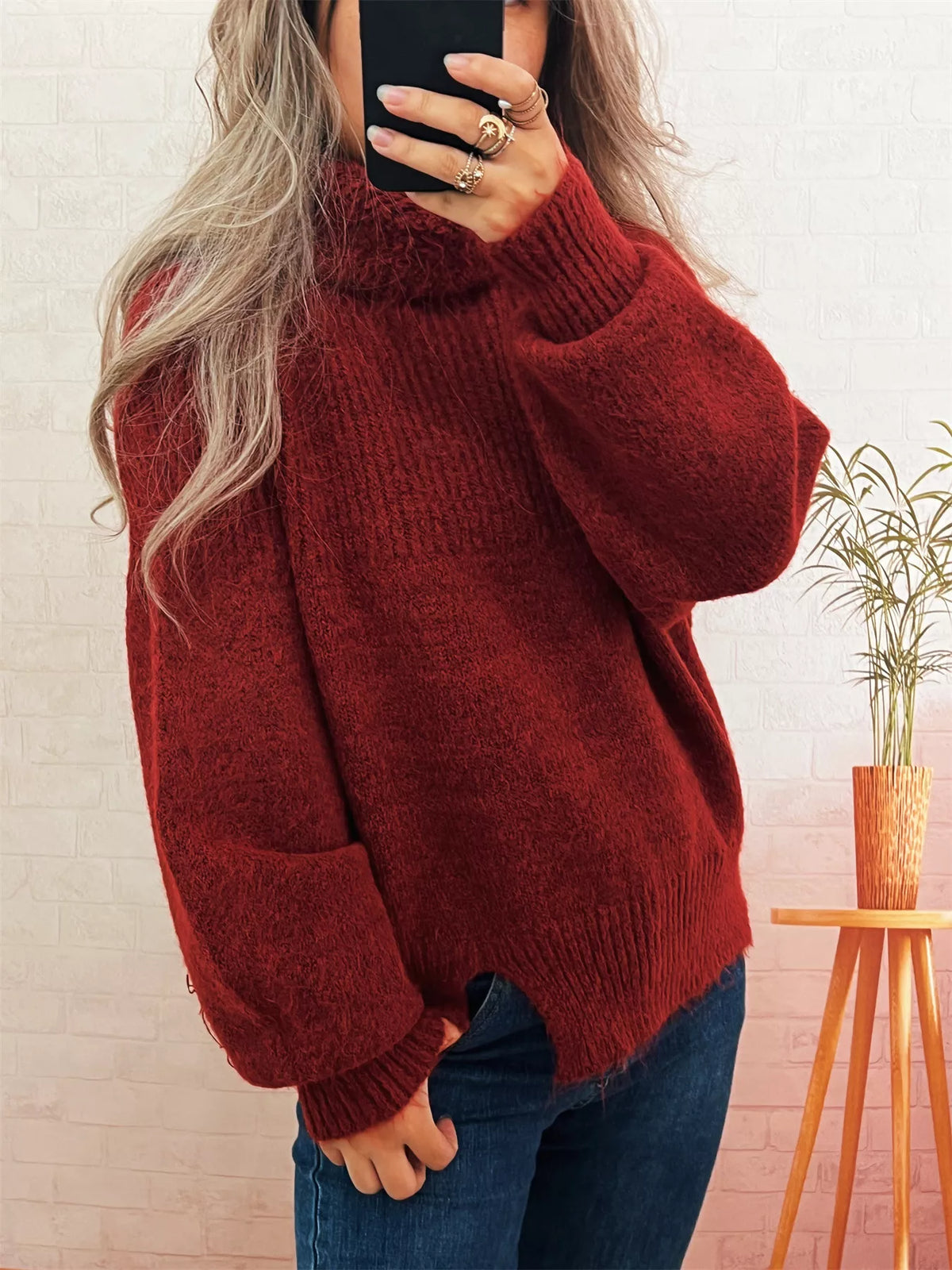 Ribbed Turtleneck Long Sleeve Sweater