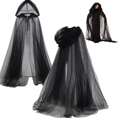 Halloween Ghost Hooded Cloak Death Witch Mesh Cloak Ball Performance Costume