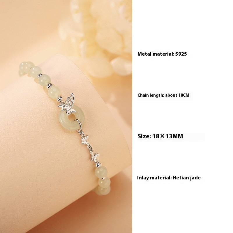 Sterling Silver Butterfly Jade Bracelet