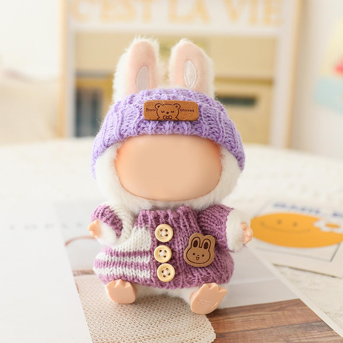 3 Piece Handmade Crochet Outfit for 17cm Dolls - Heart Sweater Hat &amp; Bag Set