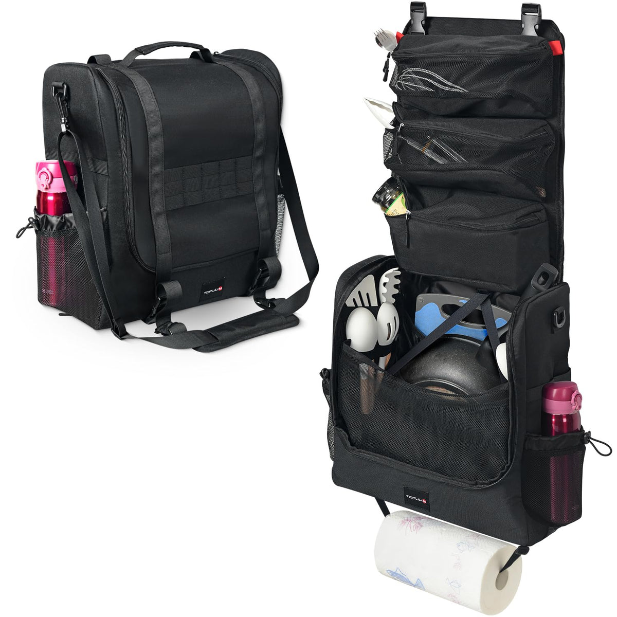 TOPJUM Camp Kitchen Organizer with Hanging Storage &amp; Paper Towel Holder