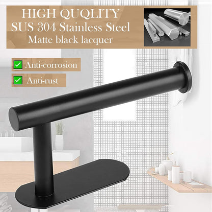 Toilet Paper Holder - Self Adhesive Toilet Paper Holder Wall Mount for Bathroom, SUS 304 Stainless Steel Command Strip Toilet Paper Roll Holder Stick On Wall, No Drilling - Matte Black