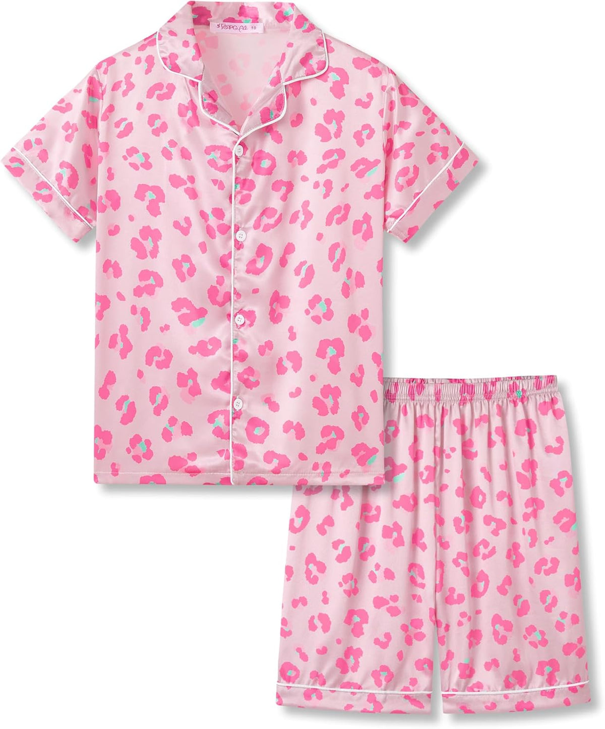 Girls Satin Pajama Set - Silky Button Down PJ with Shorts Size 6-16