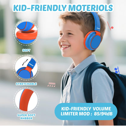 Kids Headphones Volume Limited 85/94dB - Wired Over-Ear Foldable Headset with Microphone Pink