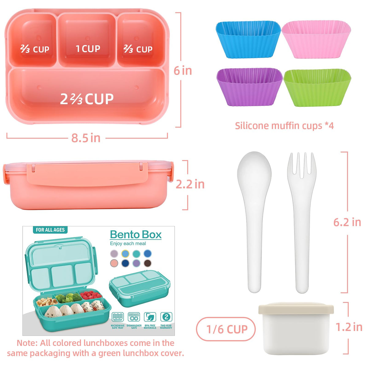 Bento Lunch Box for Kids - 4 Compartment Leak-Proof School Lunch Container with Utensils Purple