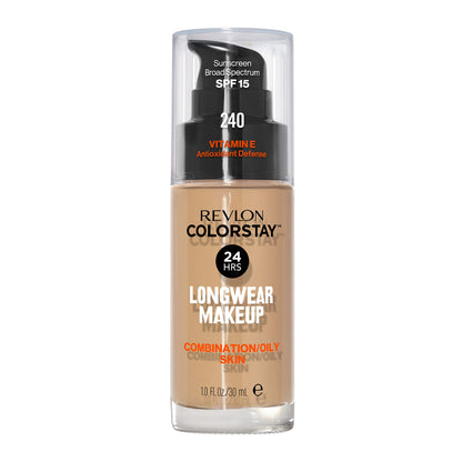 Revlon Liquid Foundation, ColorStay Face Makeup for Combination &amp; Oily Skin, SPF 15, Medium-Full Coverage with Matte Finish, 180 Sand Beige, 1 Fl Oz