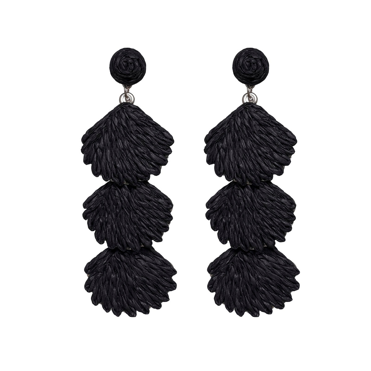 Raffia Dangle Earrings for Women - Boho Statement Rattan Drop Jewelry with Shell Design, Lightweight Summer Beach Trendy Accessories