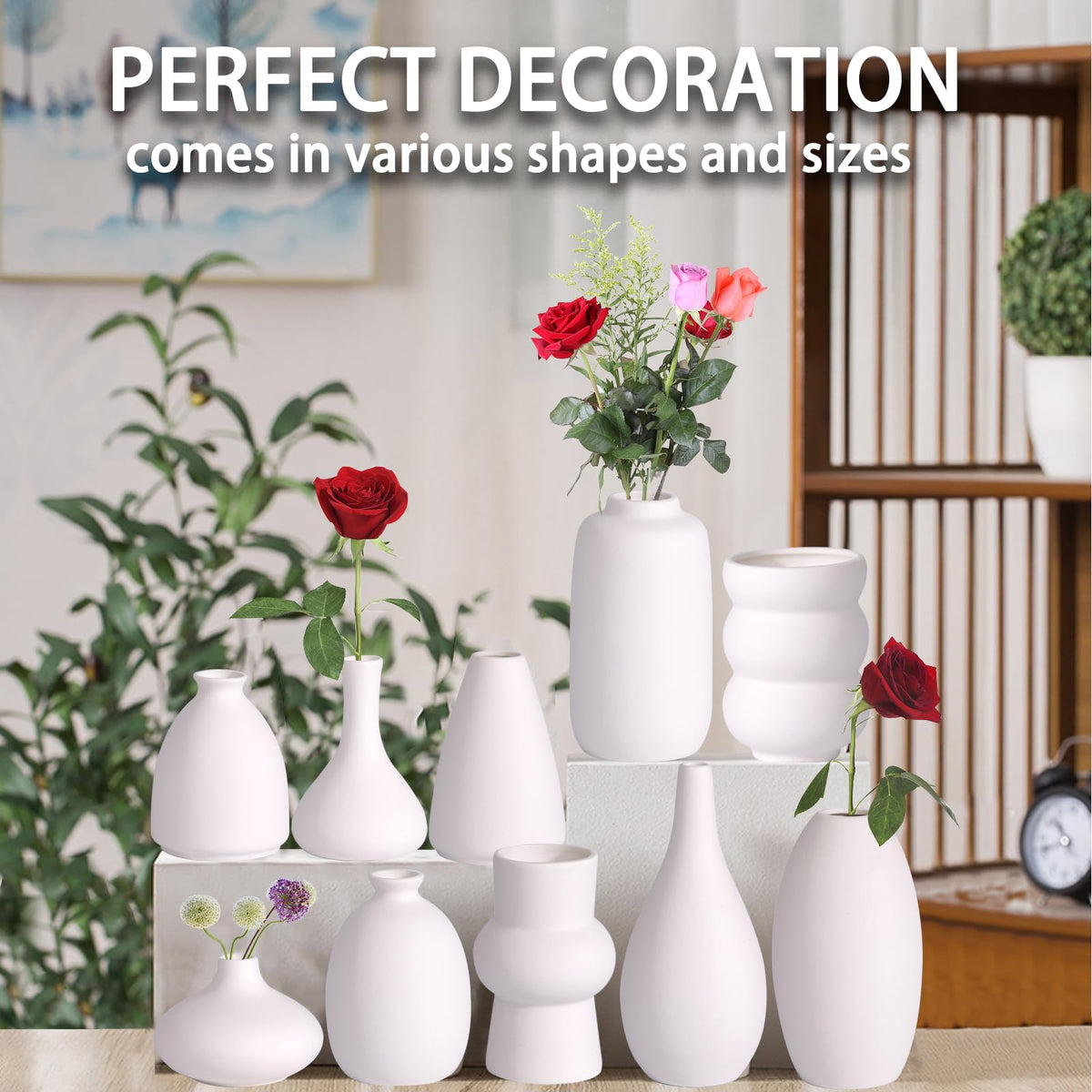 White Ceramic Bud Vases Set of 10 - 5 Inch Small Mini Vases for Flowers Centerpieces Decor