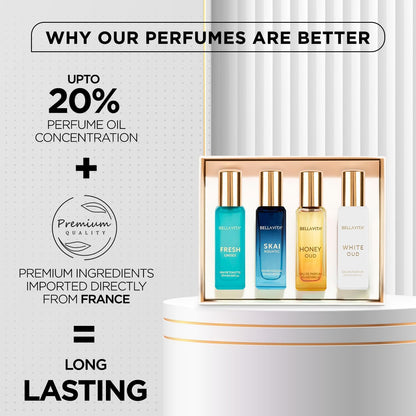 Bellavita Luxury Unisex Perfume Gift Set with Honey &amp; White Oud, Skai, &amp; Fresh | 80ml | Perfume for Men and Women | Honey, Artemisia Lemon, Bergamot, &amp; Sweet Almond Notes | Gift for Father&