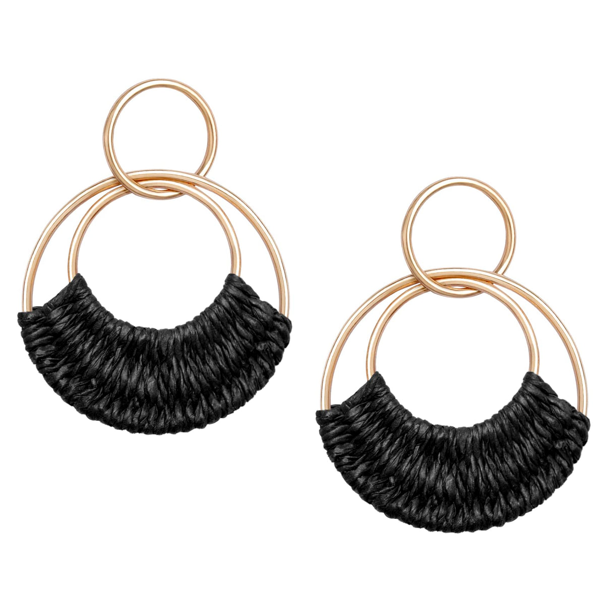 Raffia Hoop Earrings for Women Fun Boho Summer Beach Earrings Lightweight Handmade Straw Wicker Rattan Dangle Earrings Statement Geometric Round Drop Earrings