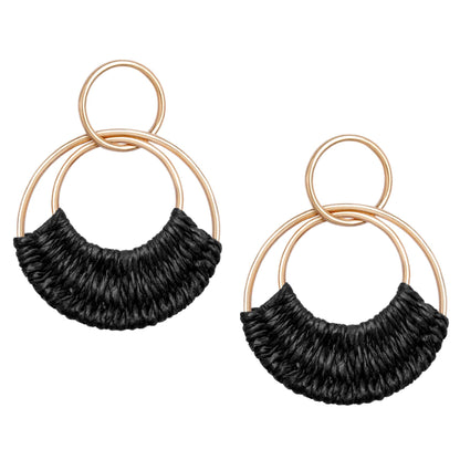 Raffia Hoop Earrings for Women Fun Boho Summer Beach Earrings Lightweight Handmade Straw Wicker Rattan Dangle Earrings Statement Geometric Round Drop Earrings