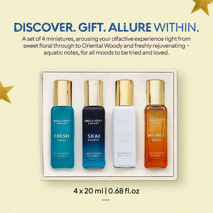 Bellavita Luxury Unisex Perfume Gift Set with Honey &amp; White Oud, Skai, &amp; Fresh | 80ml | Perfume for Men and Women | Honey, Artemisia Lemon, Bergamot, &amp; Sweet Almond Notes | Gift for Father&
