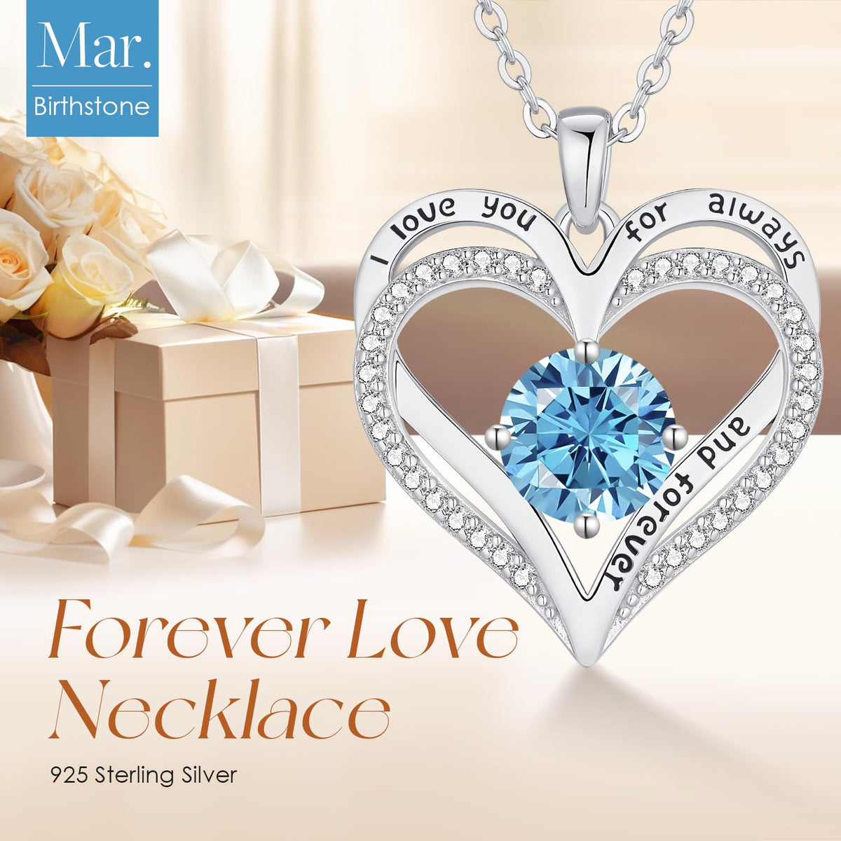 Personalized Double Heart Birthstone Necklace for Women – Sterling Silver Gift