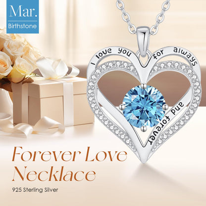 Personalized Double Heart Birthstone Necklace for Women – Sterling Silver Gift
