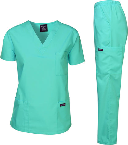 Medical Scrubs Set Unisex - V-Neck Top and Elastic Waist Pants Uniform for Healthcare Workers