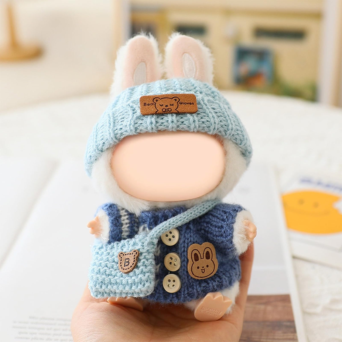 3 Piece Handmade Crochet Outfit for 17cm Dolls - Heart Sweater Hat &amp; Bag Set