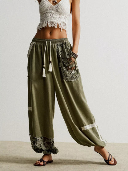 Lace Detail Drawstring Harem Pants
