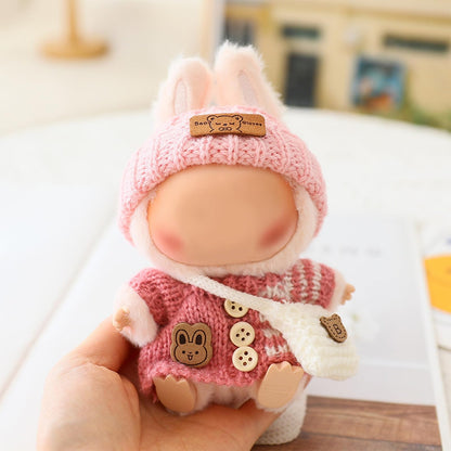 3 Piece Handmade Crochet Outfit for 17cm Dolls - Heart Sweater Hat &amp; Bag Set