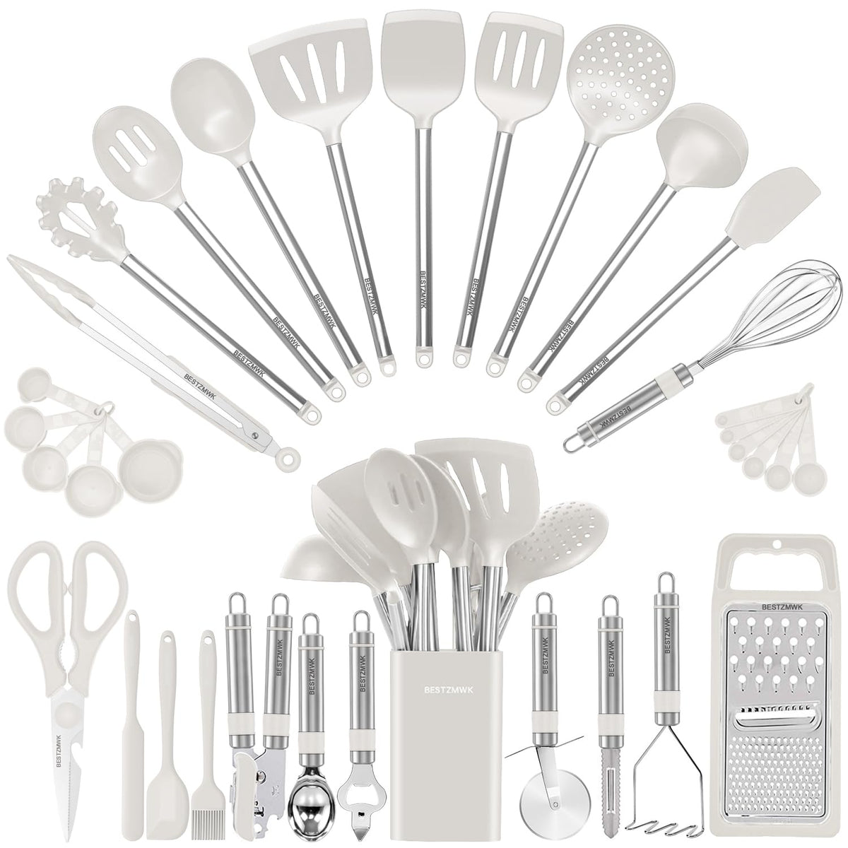 Kitchen Utensil Set-Silicone Cooking Utensils-33 Kitchen Gadgets &amp; Spoons for Nonstick Cookware-Silicone and Stainless Steel Spatula Set-Best Kitchen Tools, Useful Pots