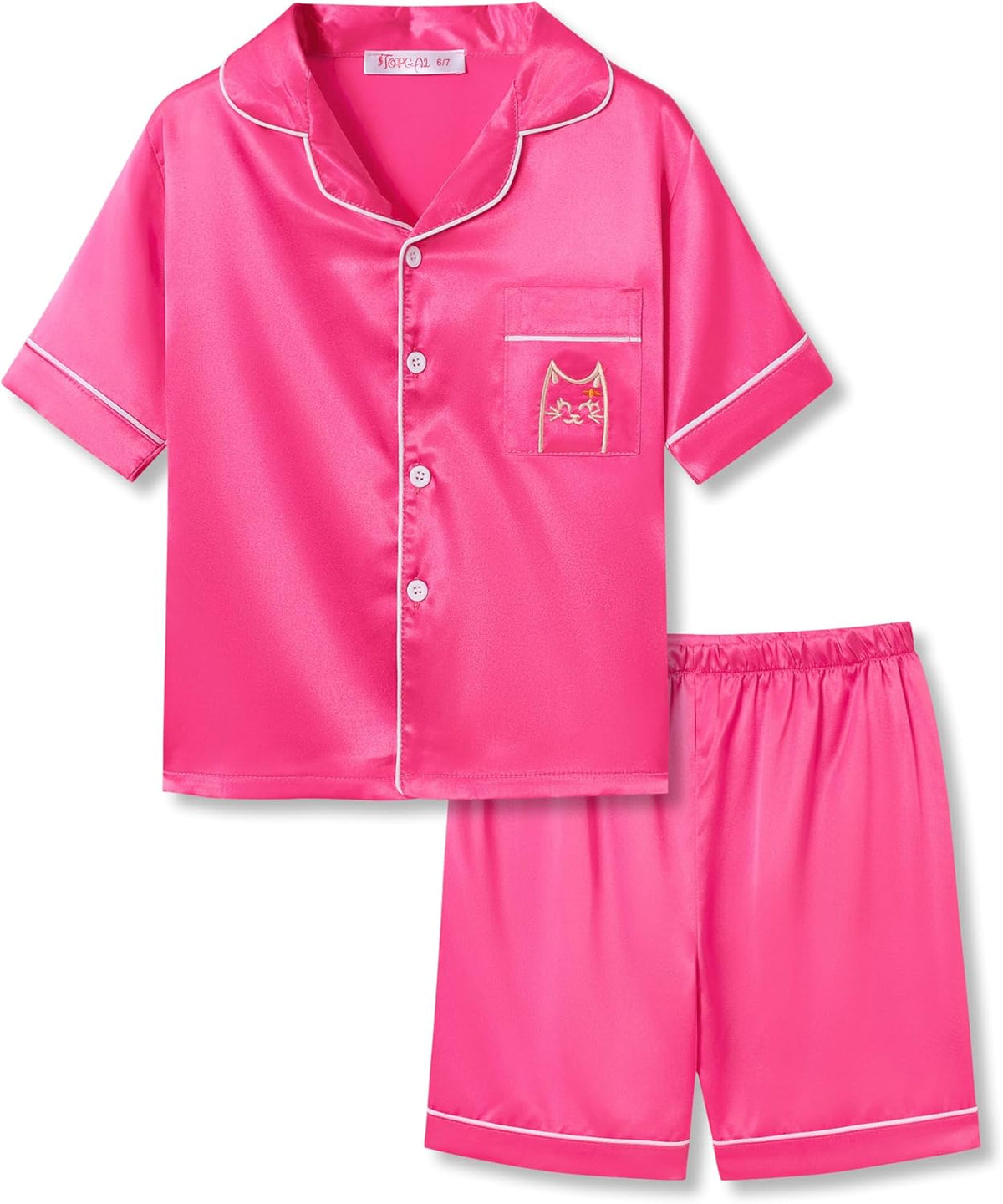 Girls Satin Pajama Set - Silky Button Down PJ with Shorts Size 6-16