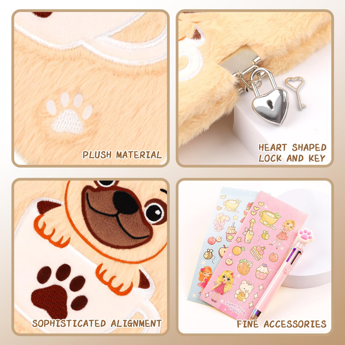 Girls Heart Diary with Lock and Keys - Cute Plush Secret Journal Notebook Gift Ages 6-8