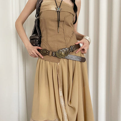 Rivet Wide Belt Brown Womens Leather Belt