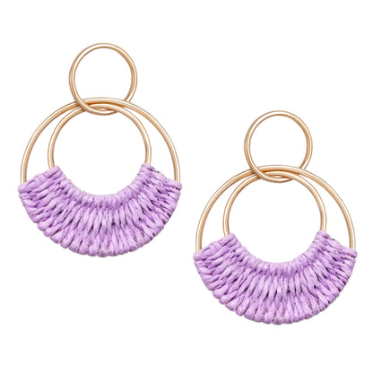 Raffia Hoop Earrings for Women Fun Boho Summer Beach Earrings Lightweight Handmade Straw Wicker Rattan Dangle Earrings Statement Geometric Round Drop Earrings