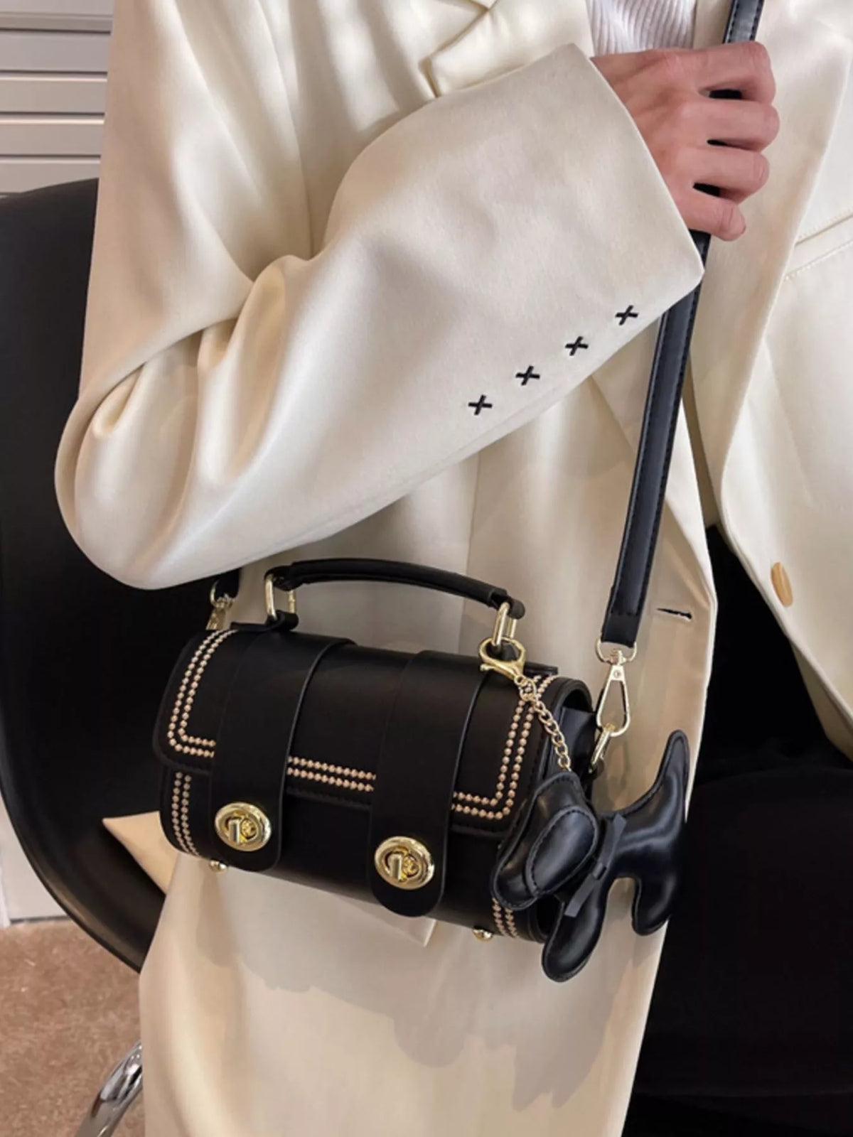 Leather Crossbody Bag with Charm