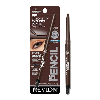 Revlon ColorStay Pencil Waterproof Eyeliner, Smudge-Proof, Eye Makeup with Built-In Sharpener, Long-Lasting, Matte Finish, 201 Black, 2 pack