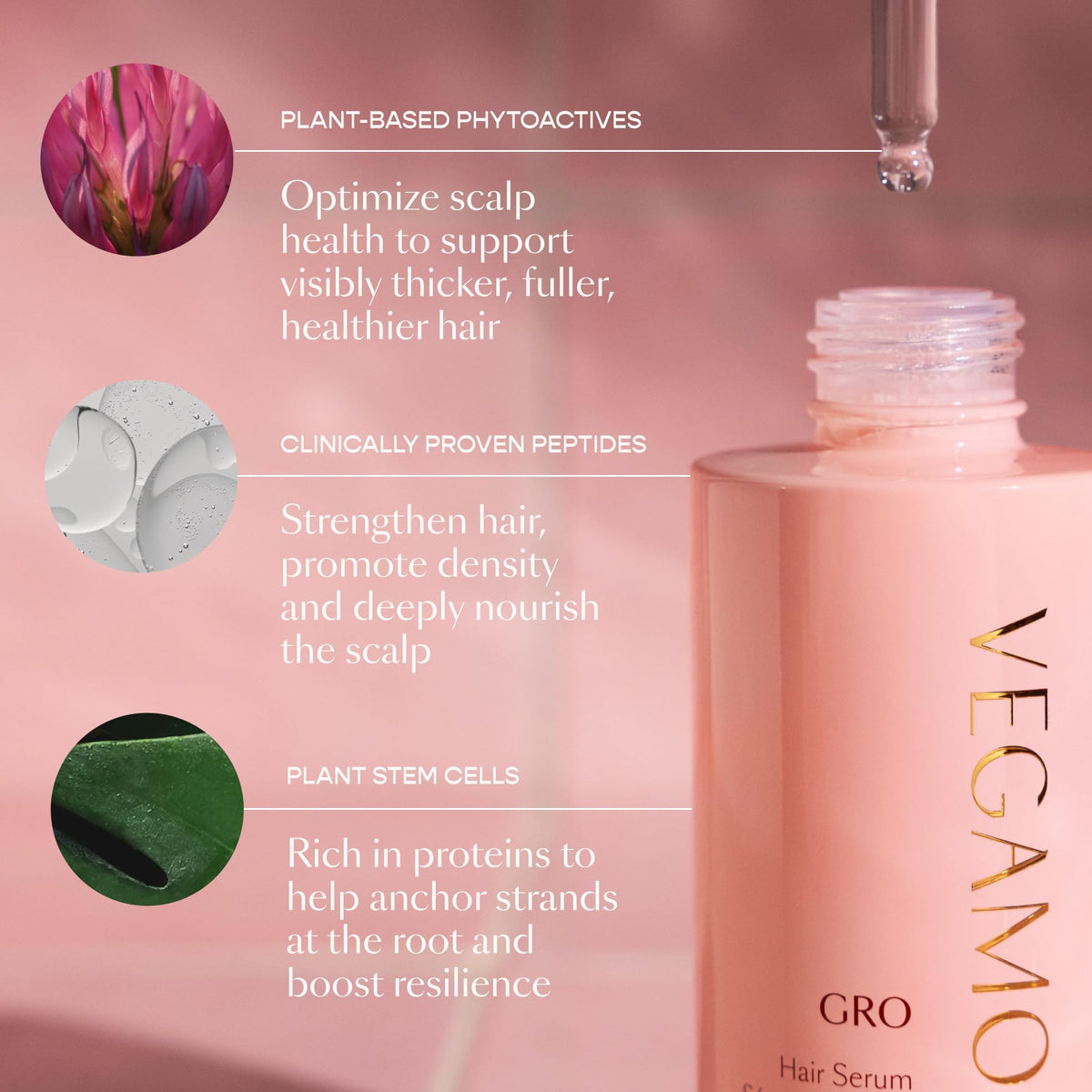 VEGAMOUR GRO Hair Serum for Hair Thinning &amp; Shedding, Thicker Fuller Looking Hair In As Soon As 90 Days, Non Oily, Bergamot Scent, Vegan &amp; Cruelty Free