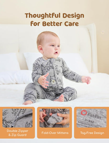 PATPAT Baby Footie Pajamas - Premium Tencel Lyocell &amp; Wool Romper with 2-Way Zipper