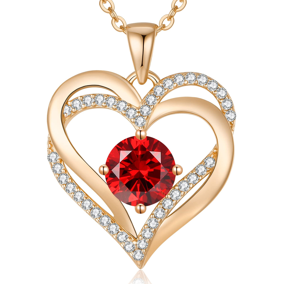 Personalized Double Heart Birthstone Necklace for Women – Sterling Silver Gift