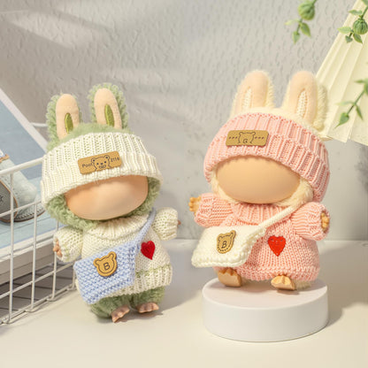 3 Piece Handmade Crochet Outfit for 17cm Dolls - Heart Sweater Hat &amp; Bag Set