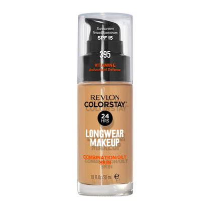 Revlon Liquid Foundation, ColorStay Face Makeup for Combination &amp; Oily Skin, SPF 15, Medium-Full Coverage with Matte Finish, 180 Sand Beige, 1 Fl Oz