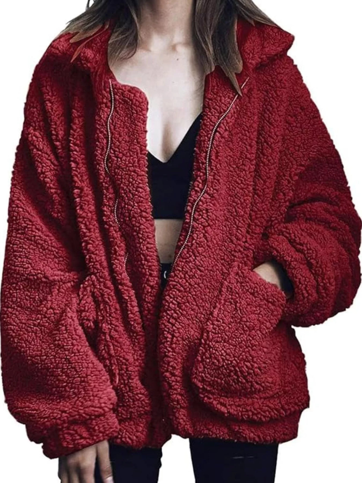 Full Size Cozy Fleece Zip Up Jacket Plus Size