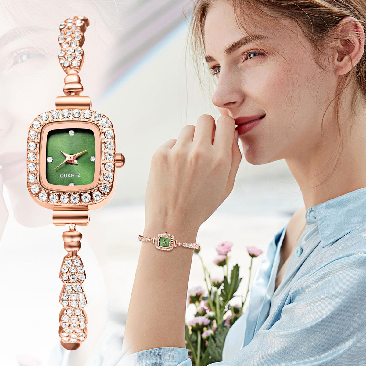 OIDEA Womens Full Diamond Bracelet Watch: Luxury Rhinestone Diamond Square Dial Analog Quartz Wrist Watch Detachable Strap Casual Dress Ladies Watch Valentine&