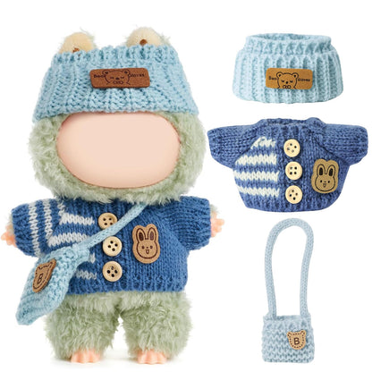 3 Piece Handmade Crochet Outfit for 17cm Dolls - Heart Sweater Hat &amp; Bag Set